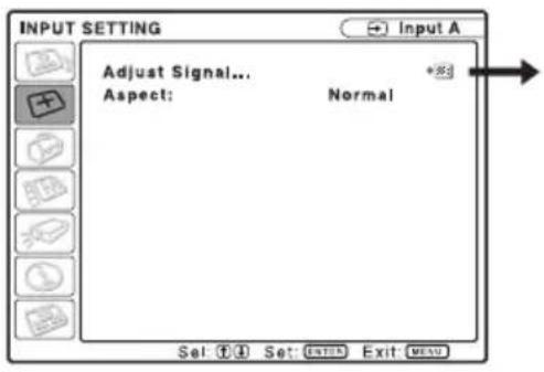 INPUT SETTING Adjust Signal... Aspect: Normal Set: 1 2 Set: ENTER Exit: MENU