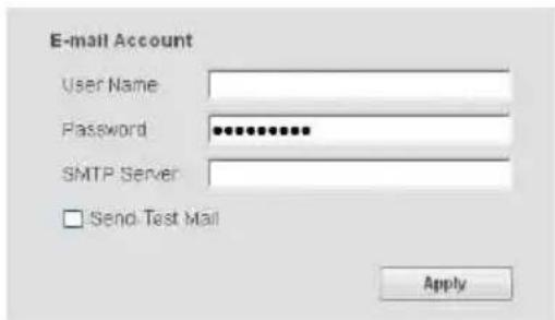 E-mail Account User Name Password SMTP Server Send Test Mail Apply