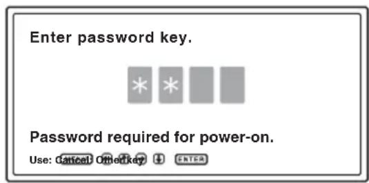 Enter password key. Password required for power-on. Use: Cancel Offerkey + ENTER