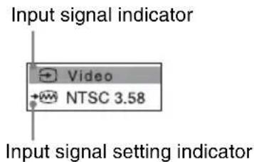 Input signal indicator Video NTSC 3.58 Input signal setting indicator