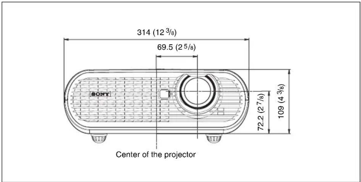 314 (12 3/8) 69.5 (2 5/8) 72.2 (2 7/8) 109 (4 3/8) Center of the projector