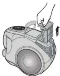 Illustration of a hand operating a vacuum cleaner with a handle and valve (no text or symbols)