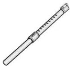 Line drawing of a cylindrical mechanical component with a flanged end and central shaft.