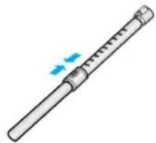 Illustration of a cylindrical tool with a blue arrow indicating compression or force application (no text or symbols)