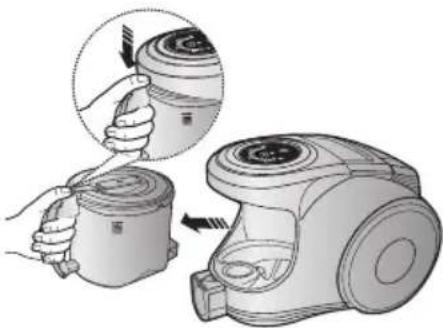 Illustration of a hand using a vacuum cleaner to lift a device, showing the process with no text or symbols.