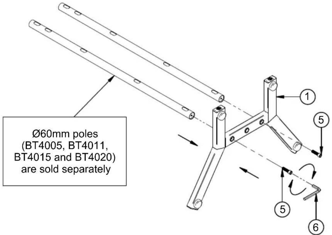 Ø60mm poles (BT4005, BT4011, BT4015 and BT4020) are sold separately