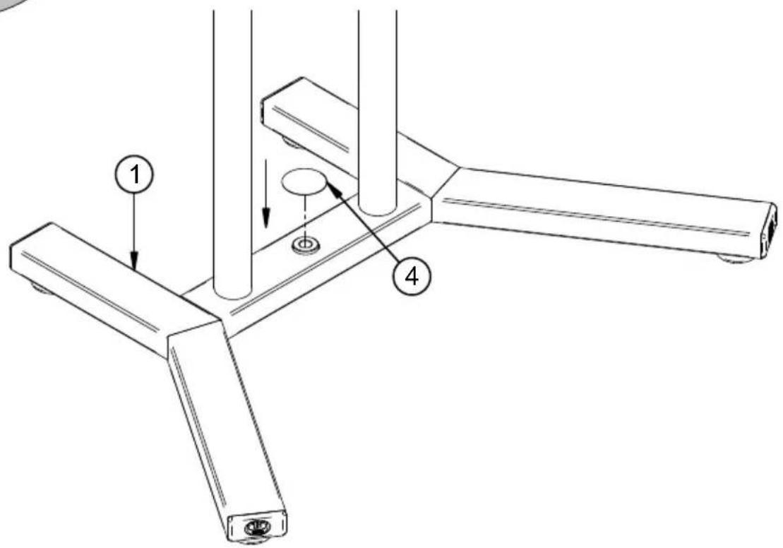 Technical diagram of a mechanical assembly with numbered components and directional arrows indicating motion or force.