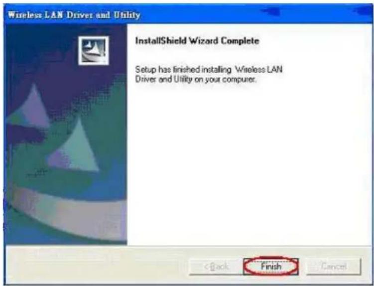 Wireless LAN Driver and Utility InstallShield Wizard Complete Setup has finished installing Wireless LAN Driver and Utility on your computer. < Back Finish Cancel