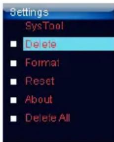 Settings SysTool Delete Format Reset About Delete All