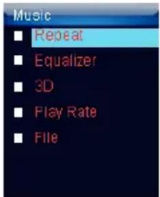 Music ■ Repeat ■ Equalizer ■ 3D ■ Play Rate ■ File