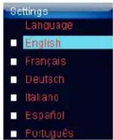 Settings Language ■ English ■ Français ■ Deutsch ■ Italiano ■ Español ■ Português