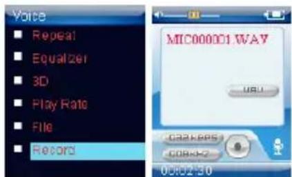 Voice ■ Repeat ■ Equalizer ■ 3D ■ Play Rate ■ File ■ Record MIC00001.WAY USB G88K88S G88K82 00:02:30