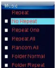 Music Repeat No Repeat Repeat One Repeat All Random All Folder Normal Folder Repeat