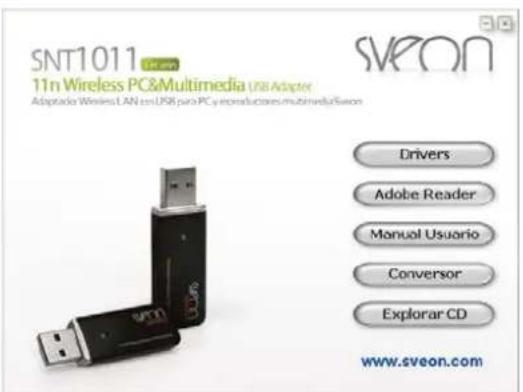 SNT1011 11n Wireless PC&Multimedia USB Adapter Adaptado Wireless LAN en USB para PC3-reproduces/multimedia/Sveon SVEON Drivers Adobe Reader Manual Usuario Conversor Explorar CD www.sveon.com