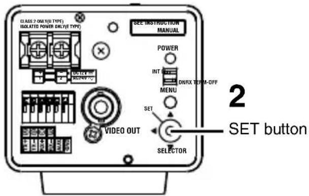 CLASS 2 ON VOLT TYPE) ISOLATED POWER ONLY TYPE SEE INSTRUCTION MANUAL POWER INT DNRX TERM-OFF MENU SET VIDEO OUT SELECTOR 2 SET button