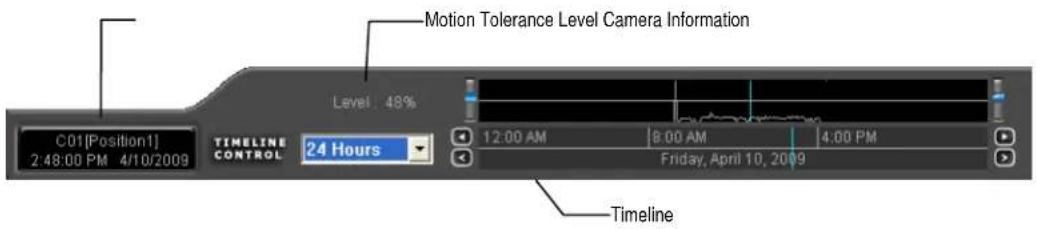 Motion Tolerance Level Camera Information Level: 48% C01(Position1] TIMELINE CONTROL 24 Hours 12:00 AM 8:00 AM 4:00 PM Friday, April 10, 2009 Timeline