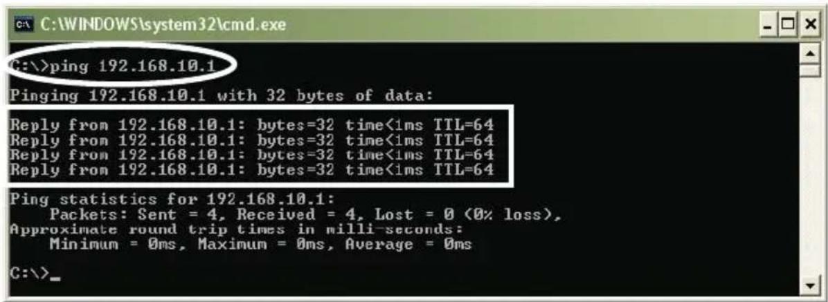 C:\>ping 192.168.10.1 Pinging 192.168.10.1 with 32 bytes of data: Reply from 192.168.10.1: bytes=32 time<1ms TTL=64 Reply from 192.168.10.1: bytes=32 time<1ms TTL=64 Reply from 192.168.10.1: bytes=32 time<1ms TTL=64 Reply from 192.168.10.1: bytes=32 time<1ms TTL=64 Ping statistics for 192.168.10.1:…
