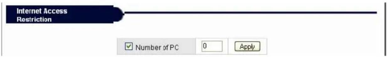 Internet Access Restriction Number of PC 0 Apply