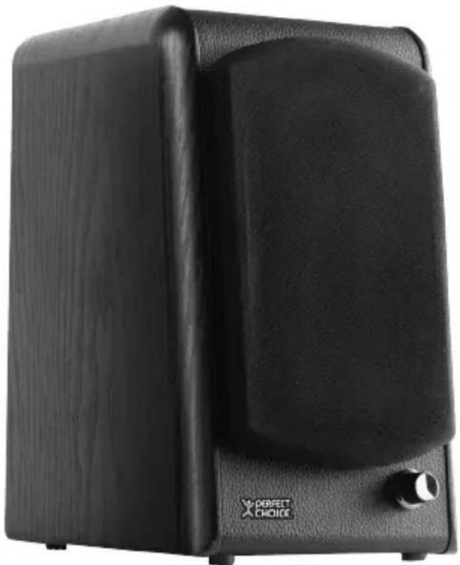 Black portable audio jack with a small knob and 'PERFECT CHOICE' logo (no visible text on device body).