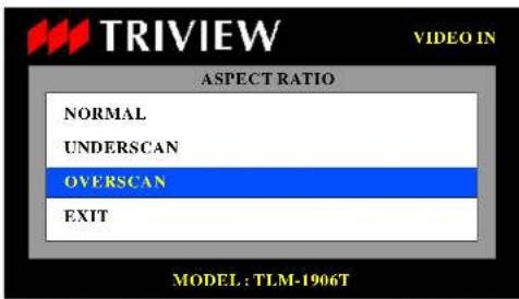 TRIVIEW VIDEO IN ASPECT RATIO NORMAL UNDERSCAN OVERSCAN EXIT MODEL: TLM-1906T