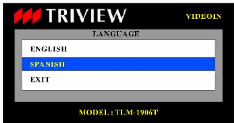 TRIVIEW VIDEOIN LANGUAGE ENGLISH SPANISII EXIT MODEL : TLM-1906T