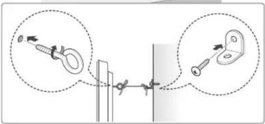 Diagram showing two mechanical mounting or bracketing setups with labeled components and directional arrows indicating assembly or alignment.