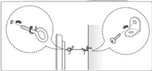 Diagram illustrating cable mounting technique with magnified insets showing pin installation and mounting details