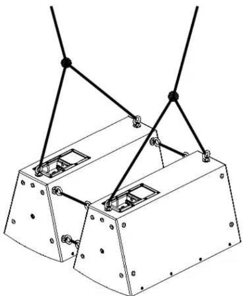 Technical line drawing of a mechanical device with mounting holes and connecting rods (no text or symbols)