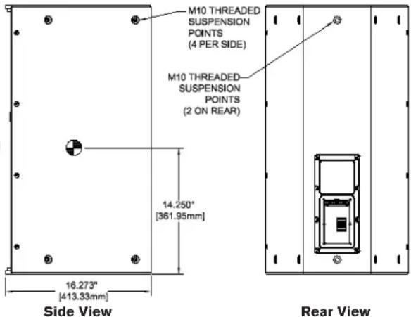 M10 THREADED SUSPENSION POINTS (4 PER SIDE) M10 THREADED SUSPENSION POINTS (2 ON REAR) 14.250° [361.95mm] 16.273" [413.33mm] Side View Rear View