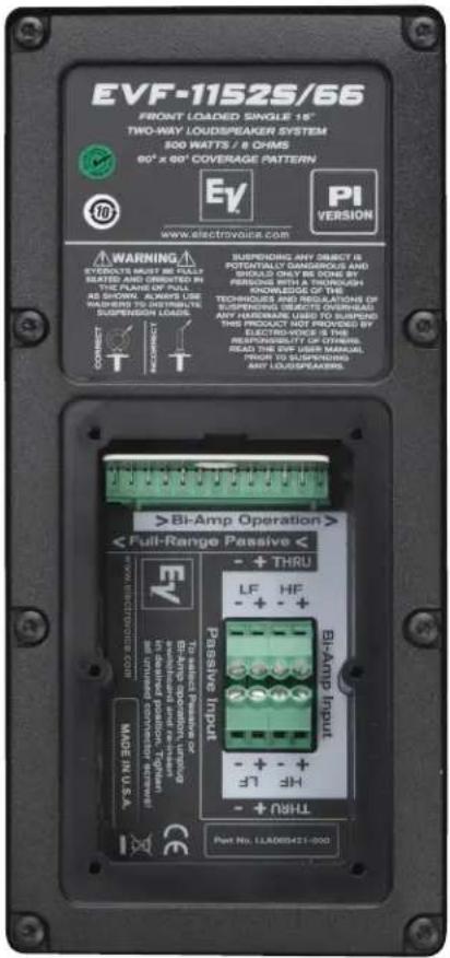 EVF-1152S/66 FRONT LOADED SINGLE 18" TWO-WAY LOUSPEAKER SYSTEM 800 WATTS / 8 CHMS 90° x 90° COVERAGE PATTERN EY PI VERSION www.electrovoice.com WARNING EVEROLTS MUST BE HALL ESATED AND ORIATED IN THE PLANE OF FULL AS SHOWN & MIND THE WALHERS TO DISTRUMTE SPRING ON LOADS CONSTRUCTION > Bi-Amp Operation > < Full-Range Passive < + THRU LF HF + - Passive Input + - + - HF L + - + - THU Part No. LLA005421-003 WARNING: ANY OBJECT IS POTENTLY CONCLOSIC AND SHOULD ONLY BE DONE BY PENSORS WITH A WINDUSH KNOWLEDGE OF THE TECHNOURS AND PROCESSES OF PRESERVING SELECT OR OBRINUM ANY REMAINABLE USED TO SURPEND THE PRODUCT NOT ENOVED BY ELECTRO-VOCER IS THE RESPONSIBILITY OF OPENING READ THE EVP USER MANUAL PACS FOR RESERVATIONS ANY LOUSPEAKERS.
