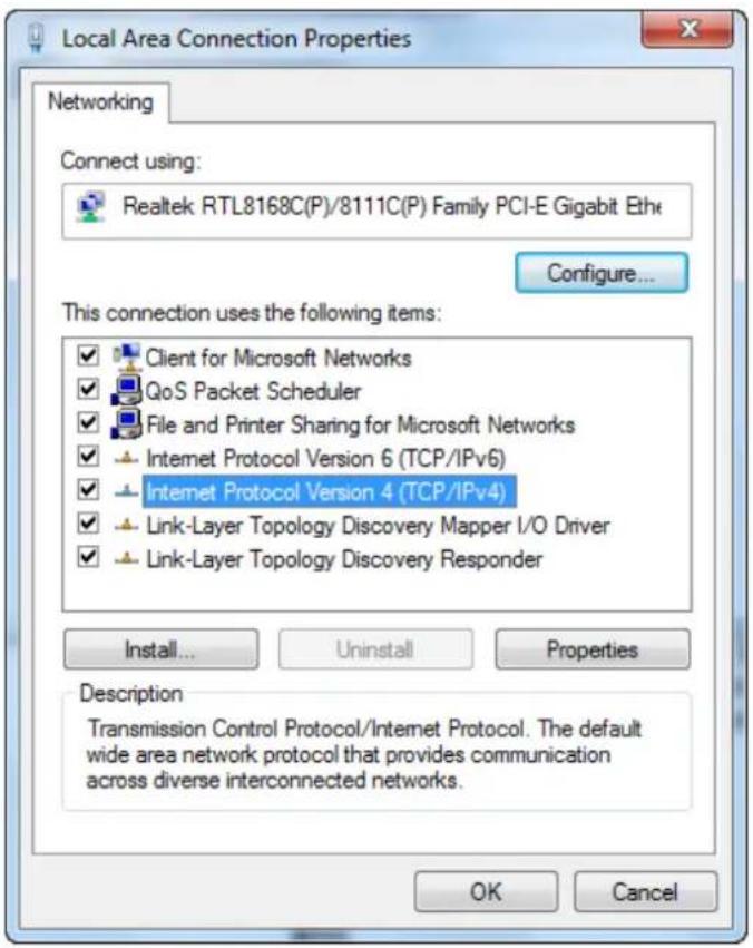 Local Area Connection Properties Networking Connect using: Realtek RTL8168C(P)/8111C(P) Family PCI-E Gigabit Eth Configure... This connection uses the following items: ✓ Client for Microsoft Networks ✓ QoS Packet Scheduler ✓ File and Printer Sharing for Microsoft Networks ✓ Internet Protocol Version 6 (TCP/IPv6) ✓ Internet Protocol Version 4 (TCP/IPv4) ✓ Link-Layer Topology Discovery Mapper I/O Driver ✓ Link-Layer Topology Discovery Responder Install... Uninstall Properties Description Transmission Control Protocol/Internet Protocol. The default wide area network protocol that provides communication across diverse interconnected networks. OK Cancel