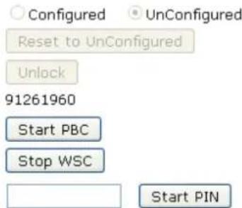 Configured UnConfigured Reset to UnConfigured Unlock 91261960 Start PBC Stop WSC Start PIN