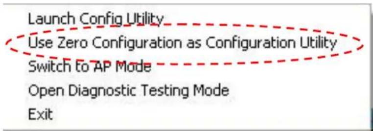 Launch Config Utility Use Zero Configuration as Configuration Utility Switch to AP Mode Open Diagnostic Testing Mode Exit