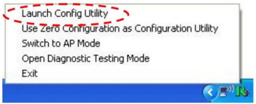 Launch Config Utility Use Zero Configuration as Configuration Utility Switch to AP Mode Open Diagnostic Testing Mode Exit