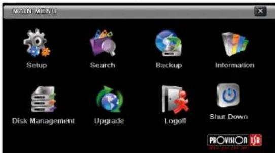 MAIN MENU Setup Search Backup Information Disk Management Upgrade Logoff Shut Down