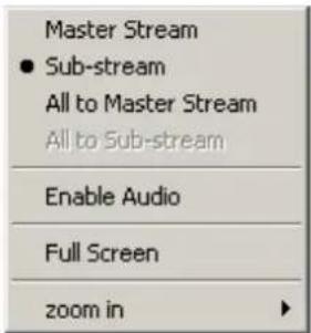 Master Stream ● Sub-stream All to Master Stream All to Sub-stream Enable Audio Full Screen zoom in