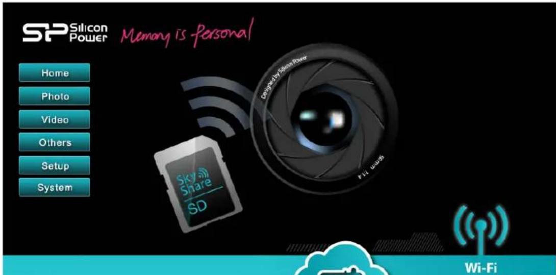 SP Silicon Power Memory is Personal Home Photo Video Others Setup System Designed by Silicon Power Sky Share SD Wi-Fi