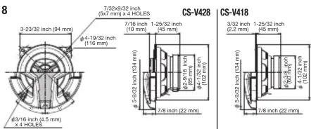 8 7/32x9/32 inch (5x7 mm) x 4 x HCL65 3-23/32 inch (94 mm) φ4-19/32 inch (116 mm) φ4-10/16 inch (4.5 mm) x 4 x HCL65 7/16 inch 1-25/32 inch (10 mm) 1-25/32 inch (45 mm) 5-9/32 inch (154 mm) φ4-10/16 inch (65 mm) φ4-10/22 inch 7/8 inch (22 mm) CS-V428 CS-V418 3/32 inch 1-25/32 inch (2.2 mm) 1-25/32 inch (45 mm) φ4-10/16 inch (100 mm) φ4-10/22 inch 7/8 inch (22 mm)