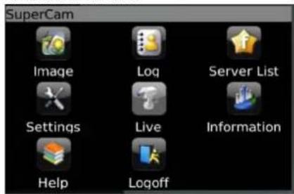 SuperCam Image Log Server List Settings Live Information Help Logoff