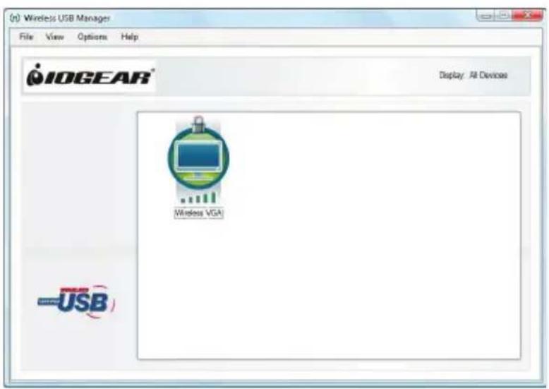 (n) Wireless USB Manager File View Options Help IOGEAR® Display: All Devices Wireless VGA USB