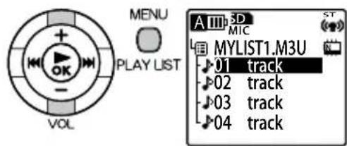 MENU PLAY LIST VOL A 3D MIC MYLIST1.M3U 01 track 02 track 03 track 04 track