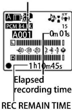 A 10 P M C PCM 44 K A001 -60-30-20 1h10m45s 15 0m 01s Elapsed recording time REC REMAIN TIME