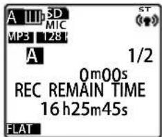 A LIIb SD MP3 128 A 1/2 0m00s REC REMAIN TIME 16 h25m45s FLAT