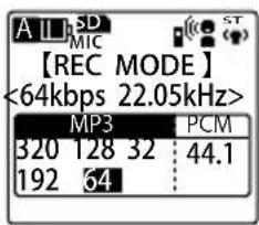 ALLSD MIC 【REC MODE】 <64kbps 22.05kHz> MP3 PCM 320 128 32 44.1 192 64