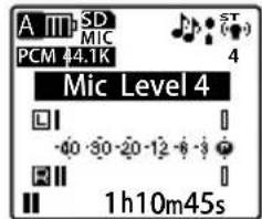 A M SD MIC PCM 44.1K Mic Level 4 -40 -50 -20 -12 -8 -3 1h10m45s