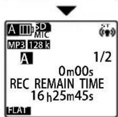 A 5D MIC MP3 128 k A 1/2 0m00s REC REMAIN TIME 16 h25m45s FLAT
