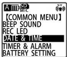 A IITSD MIC 【COMMON MENU】 BEEP SOUND REC LED DATE & TIME TIMER & ALARM BATTERY SETTING