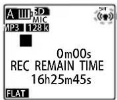 A III pSD MIC MP3 128 k 0m00s REC REMAIN TIME 16h25m45s FLAT