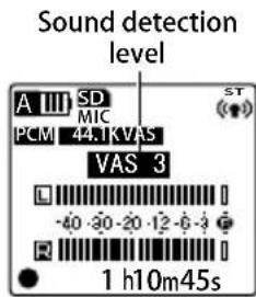 Sound detection level A III SD MIC PCM 44.1 kVAS VAS 3 L -40 -30 -20 -12 -6 -3 R 1 h10m45s