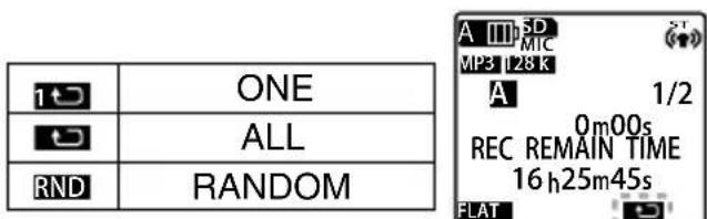 ONE ALL RANDOM A 3D MIC MP3128K A 1/2 0m00s REC REMAIN TIME 16h25m45s FLAT